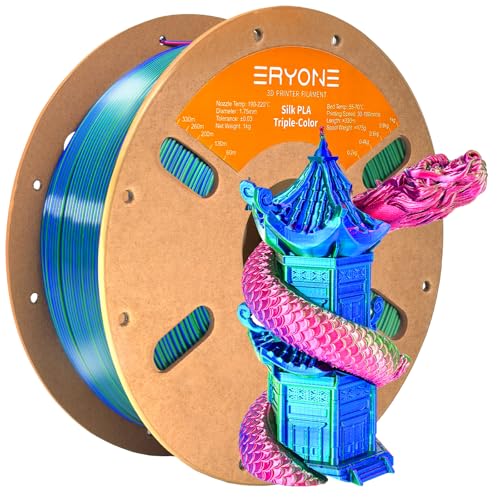 ERYONE Silk Tri Color PLA Filament 3D Printer 1.75mm +/- 0.03mm, Multicolor Filament Tricolor PLA 1KG(2.2lbs) Cardboard Spool, Red Blue Green - Image 1
