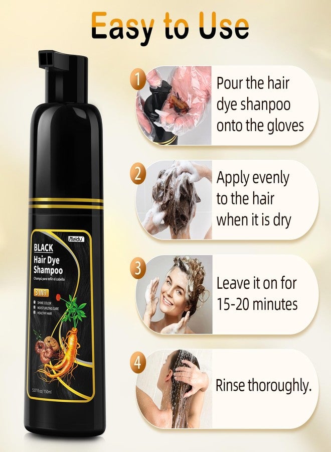 MEIDU Black Hair Dye Shampoo 3 in 1,Cover Gray Hairs,Herbal Ingredients,Contains Ginseng Extract,Natural Hair Coloring - Image 3
