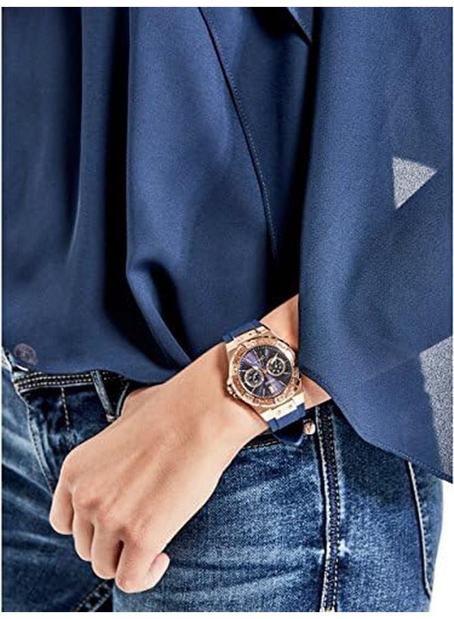 جس ساعة نسائية من الستانلس ستيل + سيليكون مقاوم للبقع مع وظائف اليوم + التاريخ موديل U1053L - Image 2