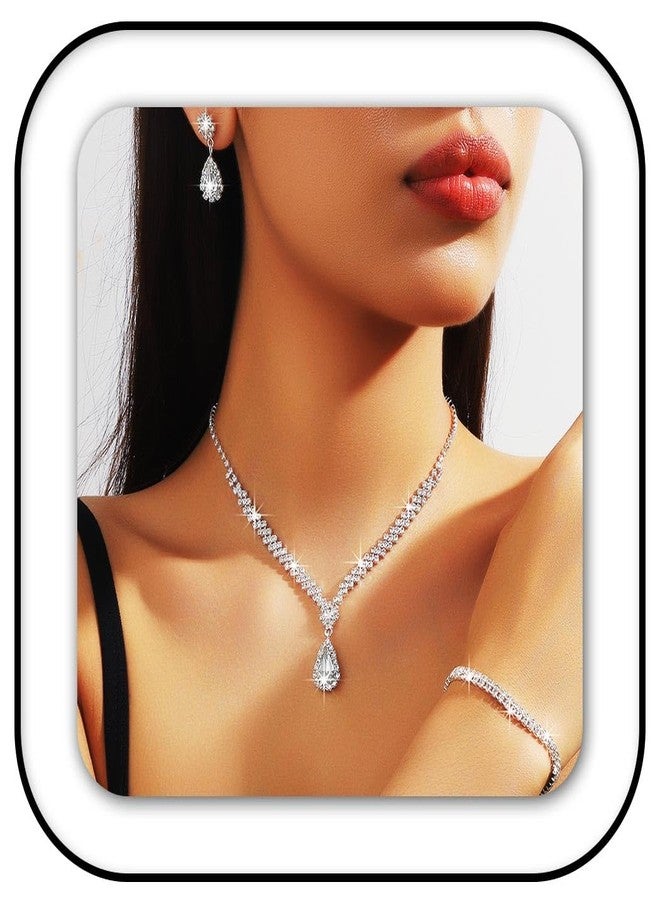 جورايس طقم مجوهرات زفاف من GORAIS، يتضمن قلادة وأقراط وسوار مرصع بأحجار الراين، ومجوهرات كريستالية للعرائس. - Image 1