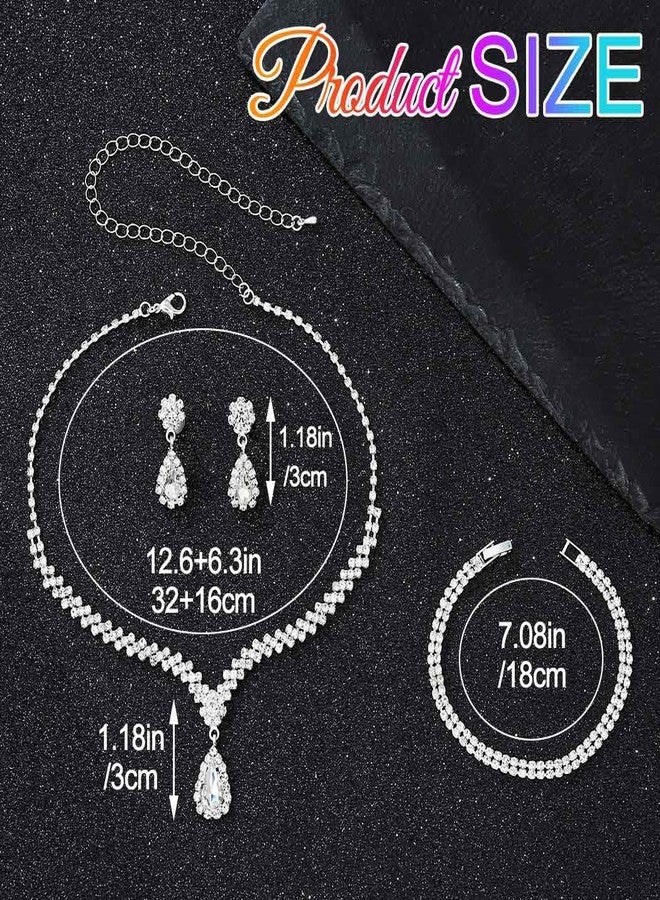 جورايس طقم مجوهرات زفاف من GORAIS، يتضمن قلادة وأقراط وسوار مرصع بأحجار الراين، ومجوهرات كريستالية للعرائس. - Image 5