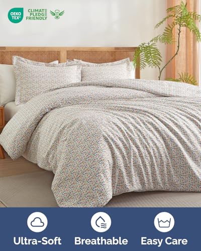 CGK Unlimited Duvet Cover Queen Size Set Extra Soft Floral Duvet Cover 90 x 90 with 2 Pillow Shams Comfy Breathable Floral Bedding Set Hotel Luxury Fade Free with Zipper Closures and Ties Spring Garden - Image 3