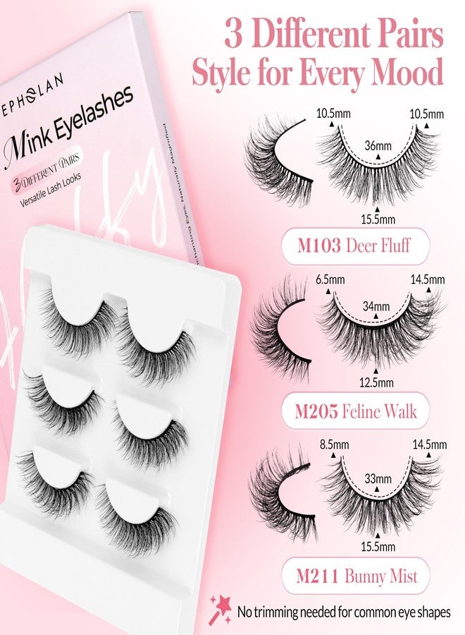 Bepholan False Eyelashes 3D Faux Mink Lashes Natural Look Super Fluffy Eyelashes Volume Strip Eyelashes, Cat Eye Lashes Lightweight Fake Eyelashes Easy to Apply 3 Pairs（M101） - Image 2