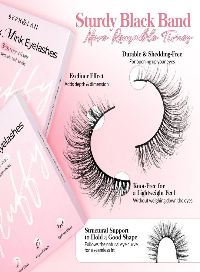 Bepholan False Eyelashes 3D Faux Mink Lashes Natural Look Super Fluffy Eyelashes Volume Strip Eyelashes, Cat Eye Lashes Lightweight Fake Eyelashes Easy to Apply 3 Pairs（M101） - Image 5