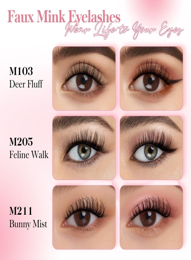 Bepholan False Eyelashes 3D Faux Mink Lashes Natural Look Super Fluffy Eyelashes Volume Strip Eyelashes, Cat Eye Lashes Lightweight Fake Eyelashes Easy to Apply 3 Pairs（M101） - Image 4