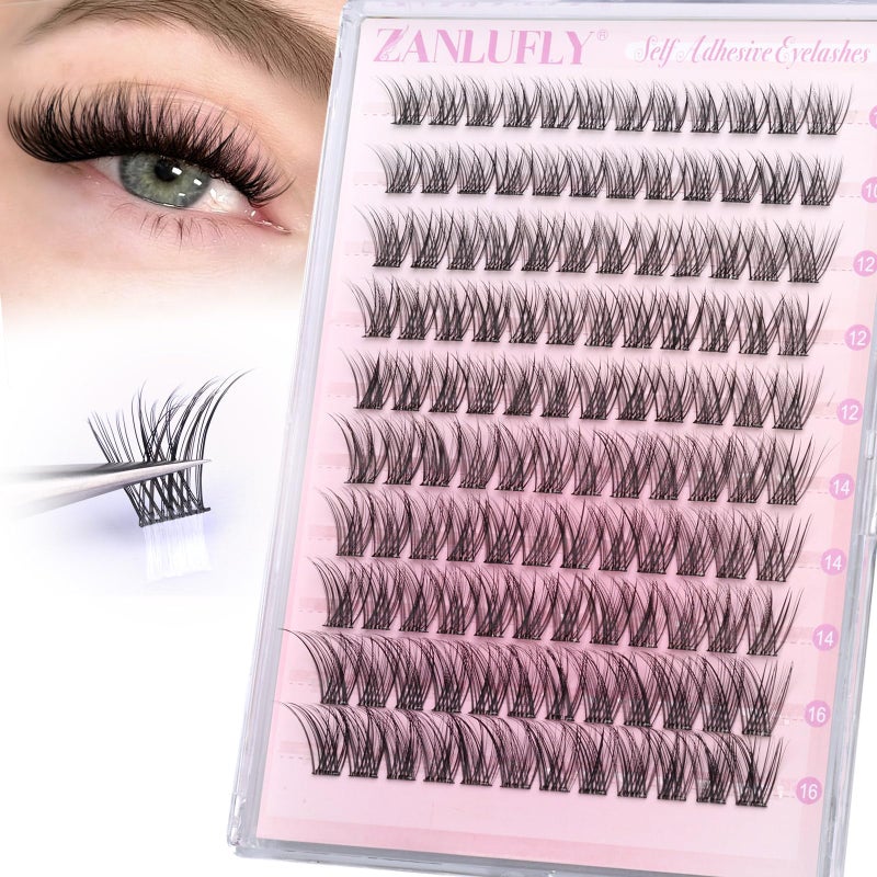 zanlufly Self Adhesive Eyelashes Natural Self Adhesive Lash Clusters Pre-glued Eyelashes Clusters C-Curly No Glue Lashes Wispy Cluster Lashes 10-16MM DIY Individual Lashes by zanlufly - Image 1