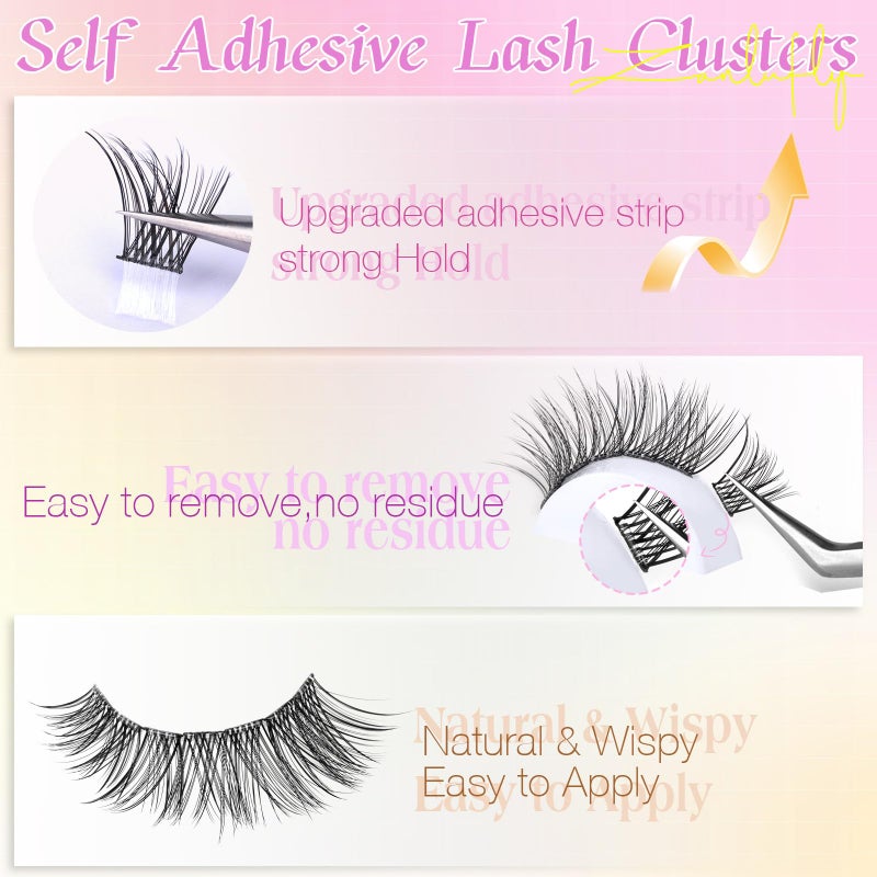 zanlufly Self Adhesive Eyelashes Natural Self Adhesive Lash Clusters Pre-glued Eyelashes Clusters C-Curly No Glue Lashes Wispy Cluster Lashes 10-16MM DIY Individual Lashes by zanlufly - Image 2
