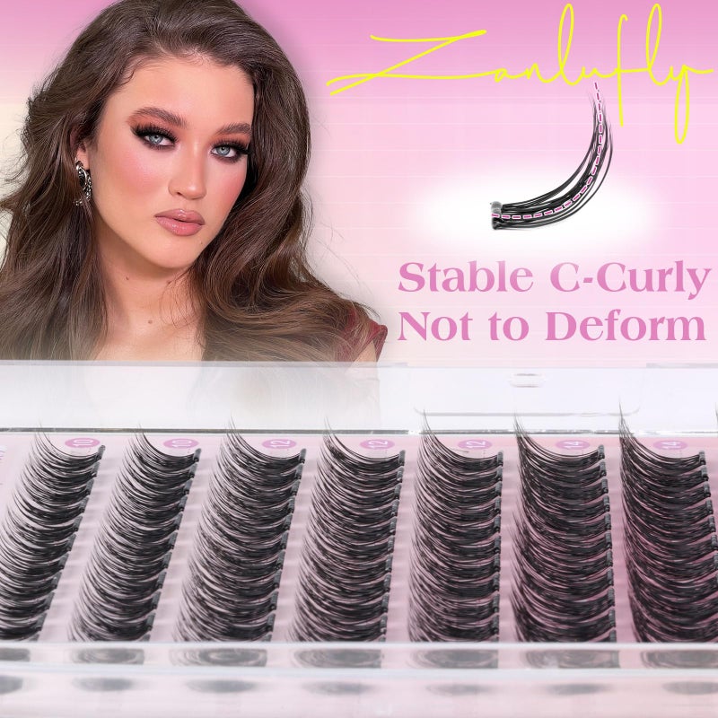 zanlufly Self Adhesive Eyelashes Natural Self Adhesive Lash Clusters Pre-glued Eyelashes Clusters C-Curly No Glue Lashes Wispy Cluster Lashes 10-16MM DIY Individual Lashes by zanlufly - Image 4