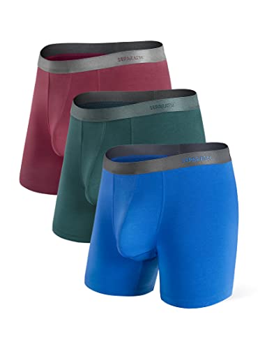 Separatec Mens Underwear with Pouch Moisture Wicking Rayon Made From Bamboo Underwear Men Breathable Boxer Briefs 3 or 6 Pack(M, Blue/Wine/Olive Green) - Image 1