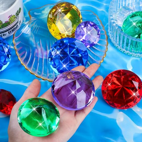 MARFOREVER Extra Large Diving Gem Pool Toys 60MM Extra Big Diamond Colorful Pirate Treasure Diving Gems Huge Acrylic Diamond Pool Gems Set for Summer Swimming Party Favors Boys Girls Training Gifts - Image 5