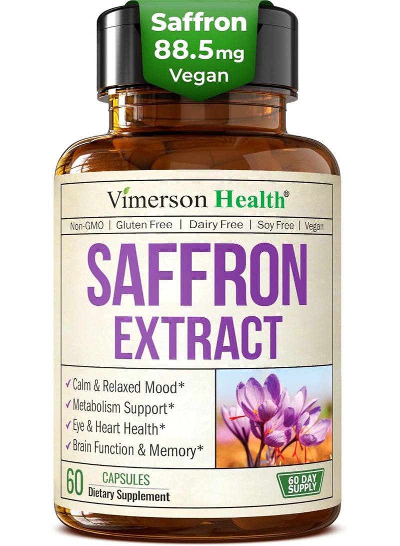 Vimerson Health Pure Saffron Supplements for Women & Men w/ 88.5mg Saffron Extract – Mood Support Supplement Plus Eye Health – Azafran Safron Spice Alternative to Gummies or Powder – 60 Vegan Count – 2 Month Supply - Image 1