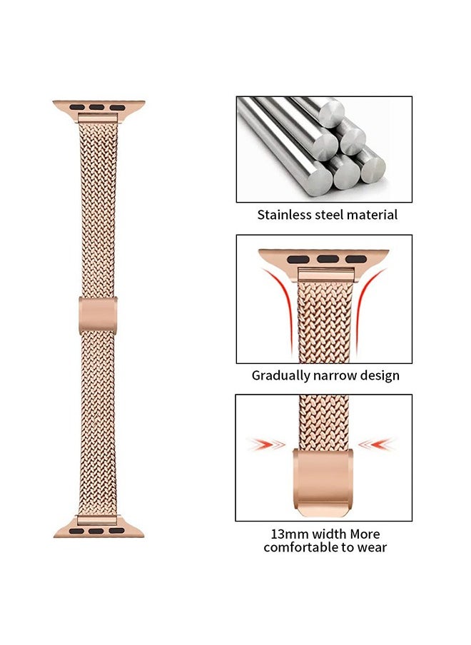 O Ozone Slim Metal Straps For Apple Watch Series 10 9 8 7 6 5 4 SE, 38/40/41/42mm Stainless Steel Metal Wristband - Rose Gold/Sliver  - Image 5