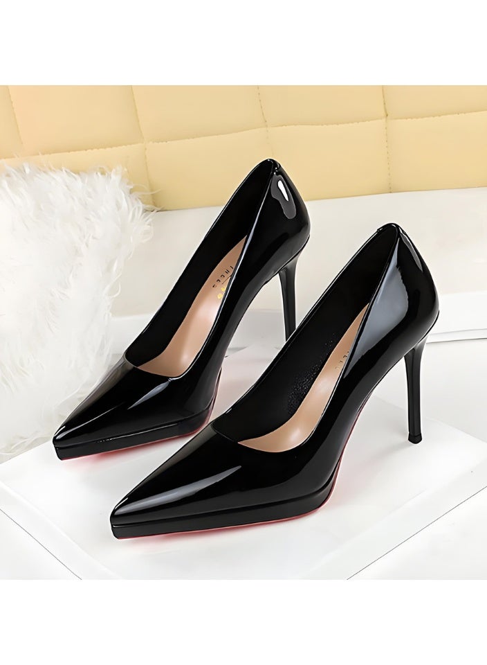 BIGTREE Women's Closed Pointed Toe High Heels Stiletto Pumps Party Dress Shoes Black 10.5CM - Image 1