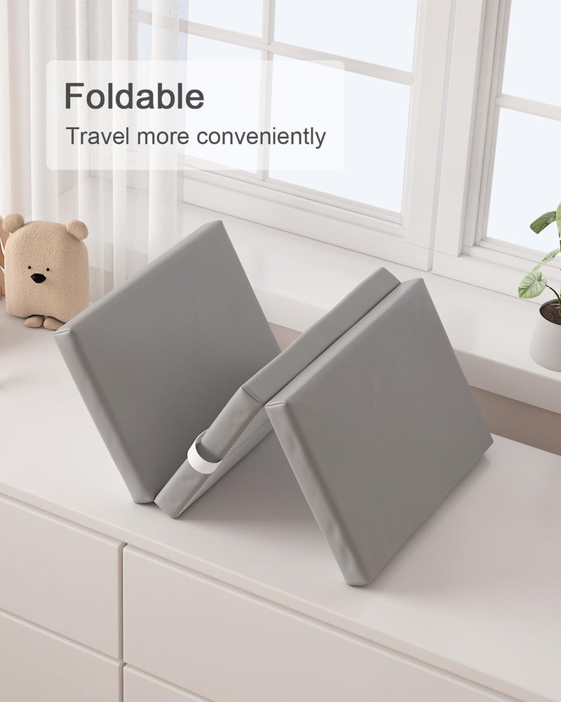 YACODAVO Foldable Baby Changing Pad with Vegan Leather Cover, Standard Side Waterproof & Wipeable Changing Pad for Toddler, Flat Foam Travel Diaper Changing Pad for Dresser and Table, Grey - Image 5