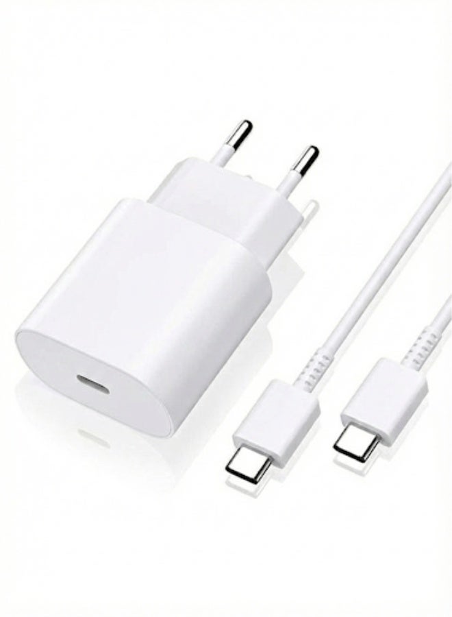 محول شحن فائق السرعة بقدرة 25 واط مع كابل USB-C إلى USB-C متوافق مع أجهزة سامسونج - Image 1