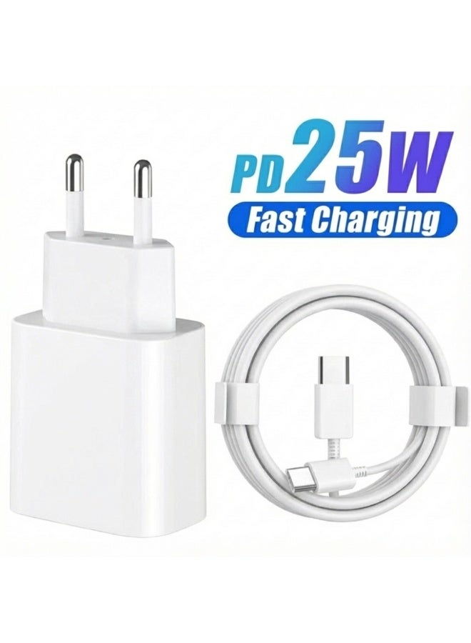 شاحن فائق السرعه USB-C PD بقوة 25 واط مع كابل USB-C الى USB-C - شحن سريع وفعال، متوافق مع أجهزة USB-C - أبيض - Image 1