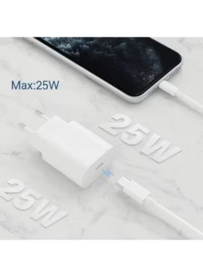 شاحن فائق السرعه USB-C PD بقوة 25 واط مع كابل USB-C الى USB-C - شحن سريع وفعال، متوافق مع أجهزة USB-C - أبيض - Image 2