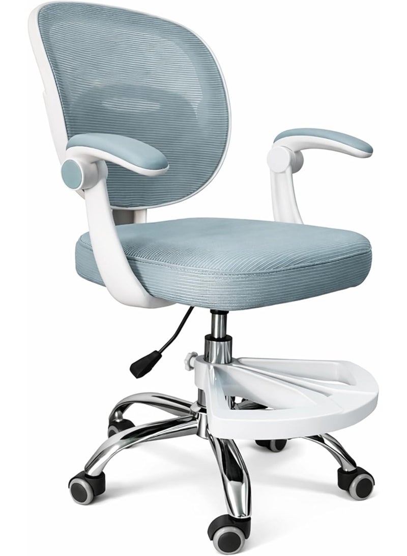 UKR Kids Desk Chair Blue with Armrests, Adjustable Height Study Chair with Footrest, 90° Flip-Up Arms, Ergonomic 360° Swivel Rolling Chair for, Children Study Room, Home, office, School Lab Chair - Image 1