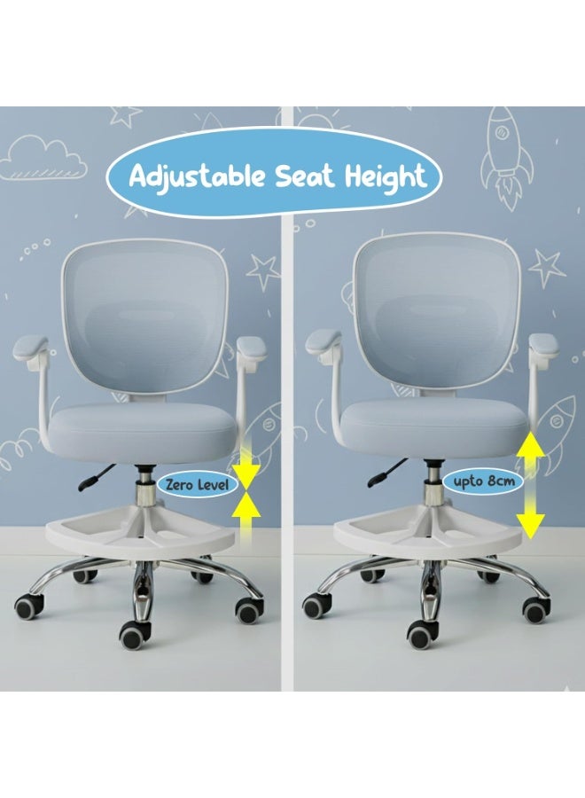 UKR Kids Desk Chair Blue with Armrests, Adjustable Height Study Chair with Footrest, 90° Flip-Up Arms, Ergonomic 360° Swivel Rolling Chair for, Children Study Room, Home, office, School Lab Chair - Image 3