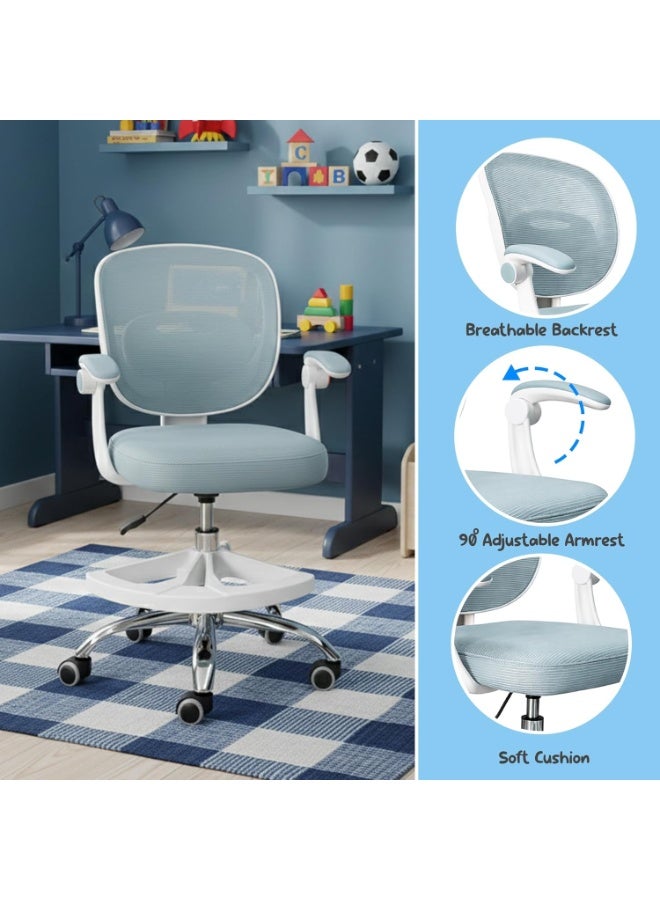 UKR Kids Desk Chair Blue with Armrests, Adjustable Height Study Chair with Footrest, 90° Flip-Up Arms, Ergonomic 360° Swivel Rolling Chair for, Children Study Room, Home, office, School Lab Chair - Image 4