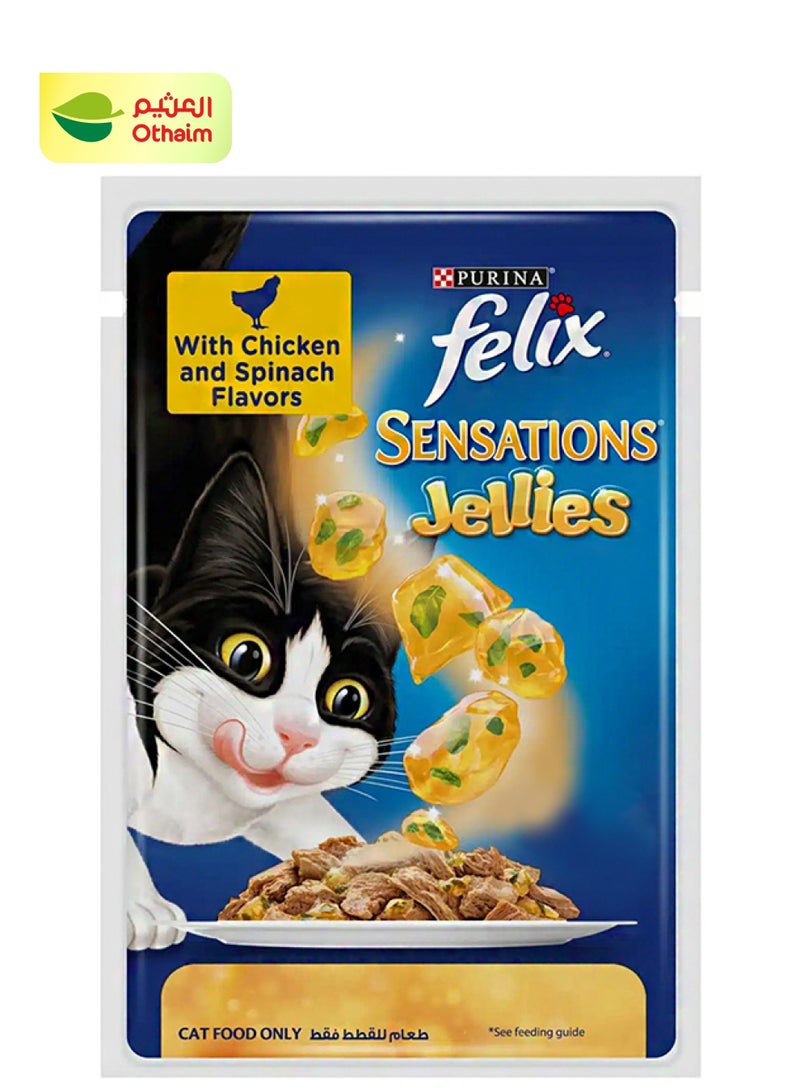 فيلكس فيليكس سينسيشنز طعام قطط جيلي بالدجاج والسبانخ ، 85 غرام