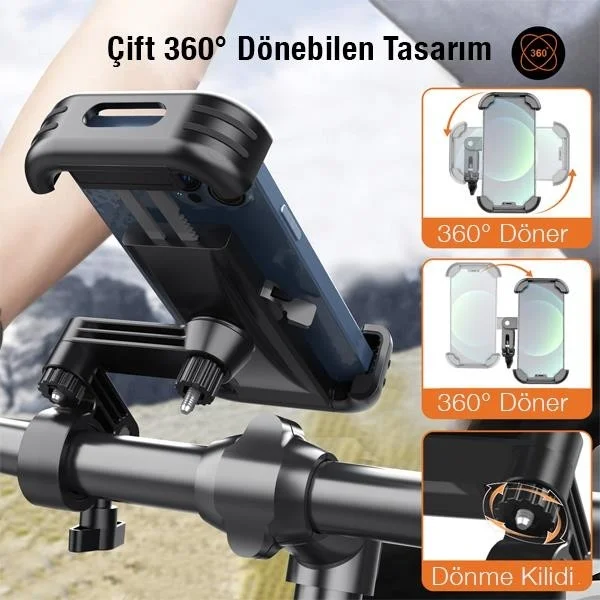بولهاموبيل Polham Motor, Bicycle, Scooter Handlebar Compatible Phone Holder, Lock System, Compatible with All Phones