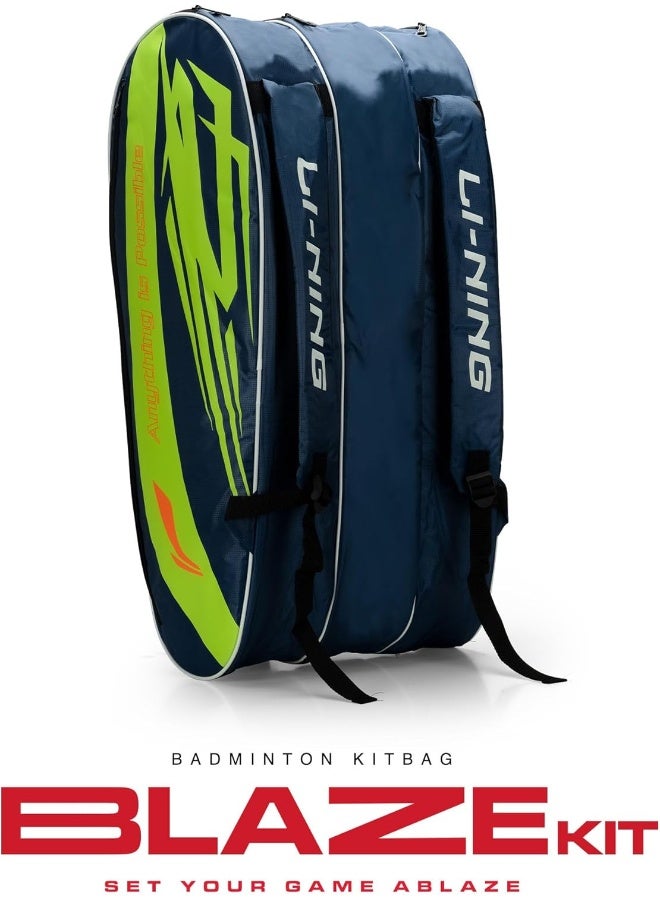 Li-Ning Blaze Triple Zipper Polyester Badminton Kit Bag (Royal Blue/Lime) - Image 4