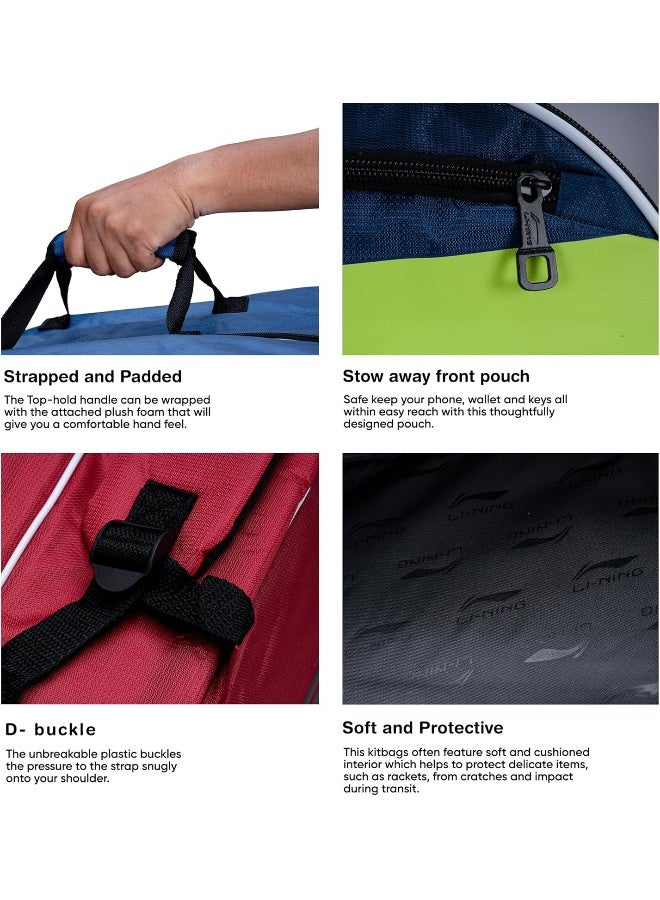 Li-Ning Blaze Triple Zipper Polyester Badminton Kit Bag (Royal Blue/Lime) - Image 2