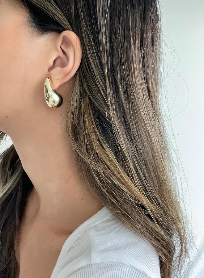 PAVOI 14K Gold Plated 925 Sterling Silver Post Teardrop Chunky Hoop Earrings - Lightweight Drop Earrings for Women - Designer Dupe, 31MM, Yellow Gold, No Gemstone - Image 4