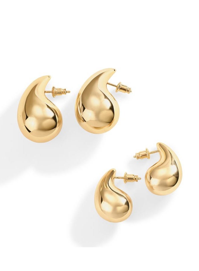 PAVOI 14K Gold Plated 925 Sterling Silver Post Teardrop Chunky Hoop Earrings - Lightweight Drop Earrings for Women - Designer Dupe, 31MM, Yellow Gold, No Gemstone - Image 3