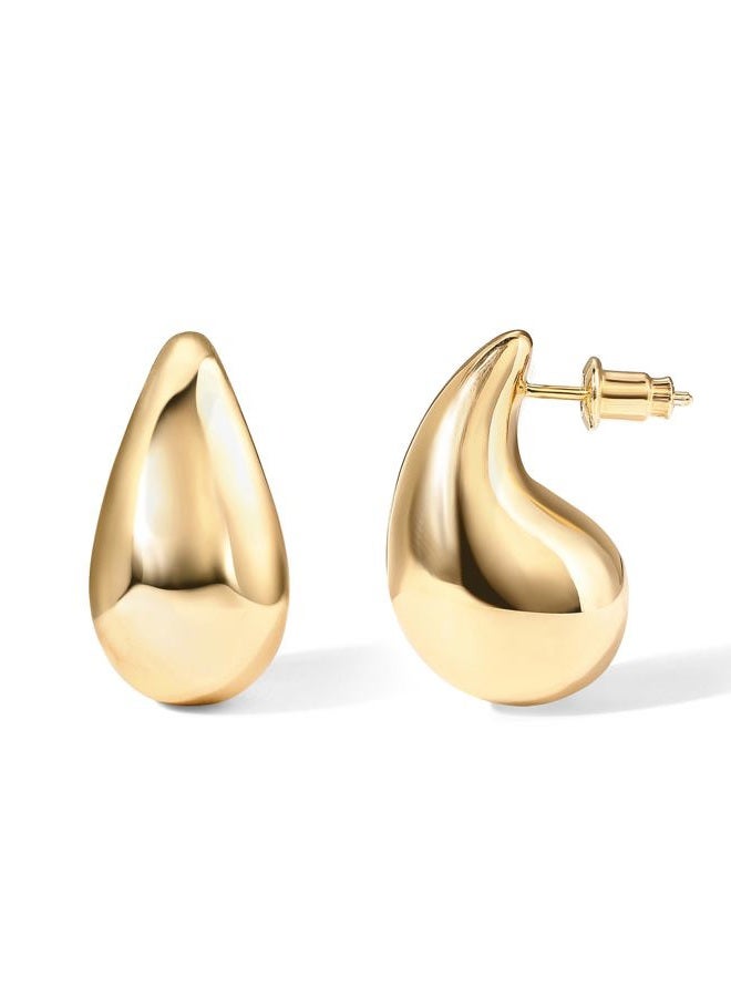 PAVOI 14K Gold Plated 925 Sterling Silver Post Teardrop Chunky Hoop Earrings - Lightweight Drop Earrings for Women - Designer Dupe, 31MM, Yellow Gold, No Gemstone - Image 1