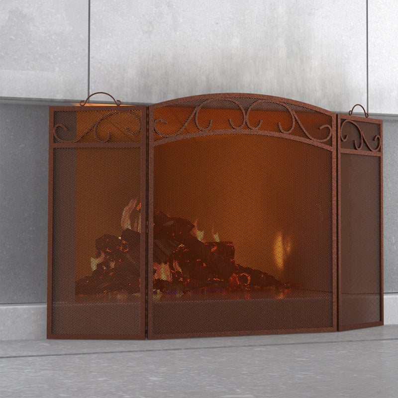 Fire Beauty Fire Beauty Fireplace Screen 3 Panel with Handles Wrought Iron 51L x31H Spark Guard CoverAntique Bronze 