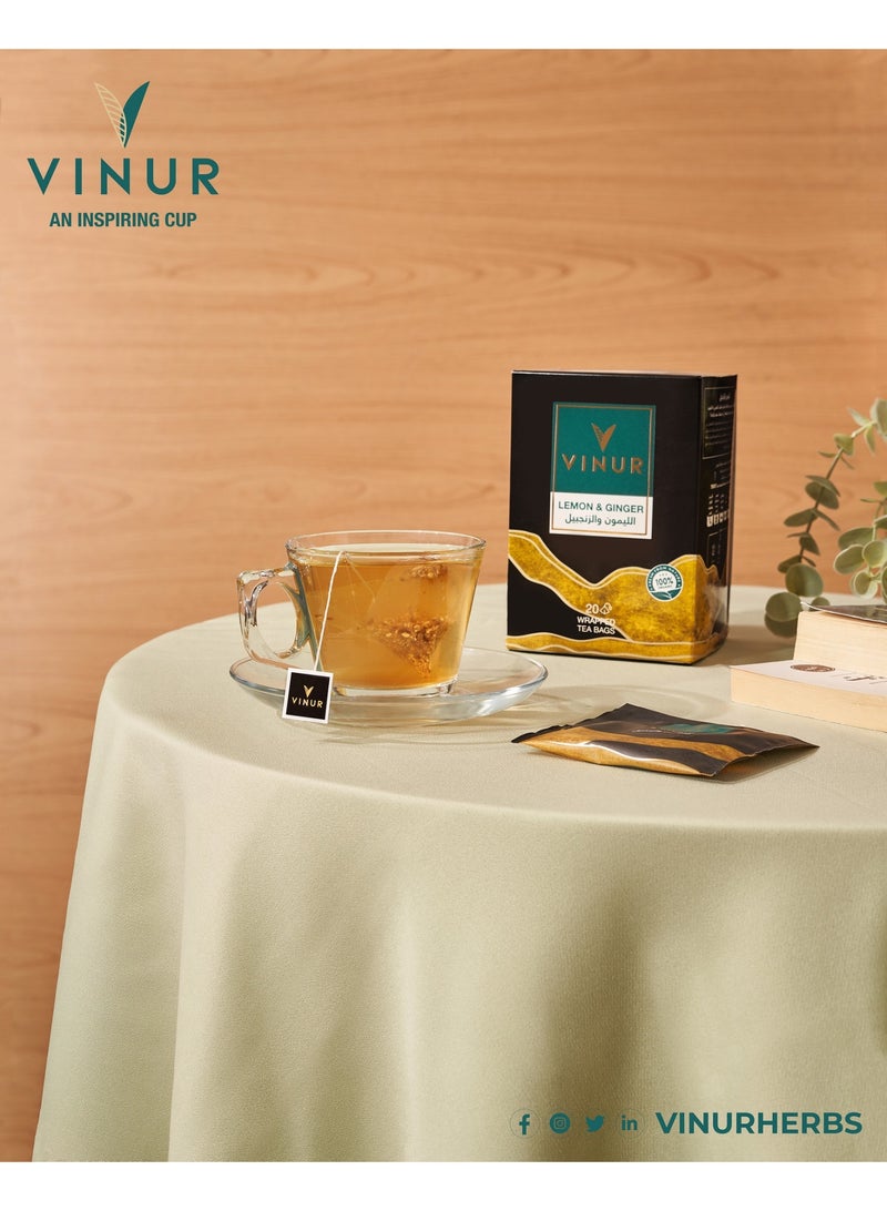 VINUR VINUR Organic Lemon and Ginger Herbal Tea – 20 Pyramidal Tea Bags - Image 5