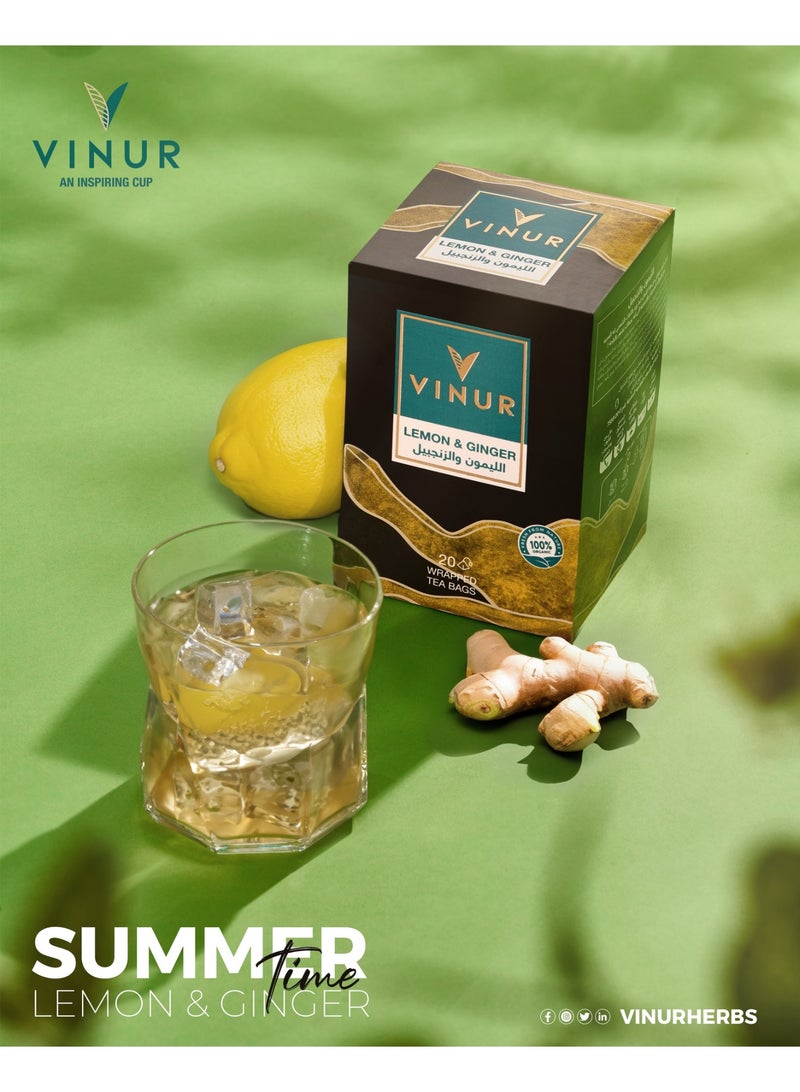 VINUR VINUR Organic Lemon and Ginger Herbal Tea – 20 Pyramidal Tea Bags - Image 4
