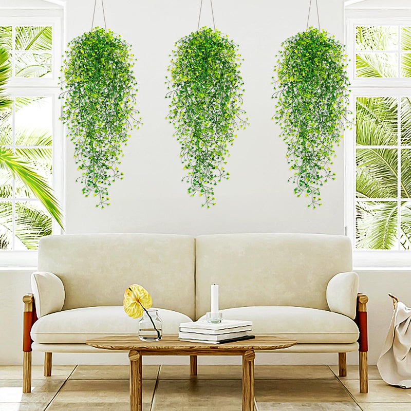QUOZUO Fake Hanging Plants, 3pcs Faux Hanging Plants Purple, Artificial Plants Ferns Ivy Vine for Wall House Indoor Outdoor Room Home Decor - Image 4