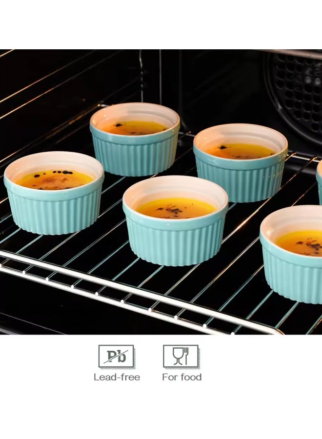 كريم برولي راميكن وأطباق سوفلي، صحن خزفي، طبق صلصة. كؤوس البودينغ، مجموعة من 6. - Image 2