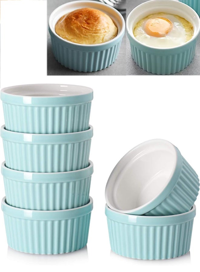 كريم برولي راميكن وأطباق سوفلي، صحن خزفي، طبق صلصة. كؤوس البودينغ، مجموعة من 6. - Image 1