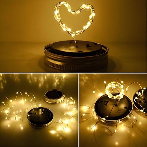 VOOKRY 6 Pack Solar Mason Jar Lights for Outside, 30 LED Solar Mason Jar Lids Fairy Lights with 6 Hangers(No Jars) Outdoor Waterproof for DIY Patio Garden Yard Lawn Party Wedding Decoration Warm White - Image 4