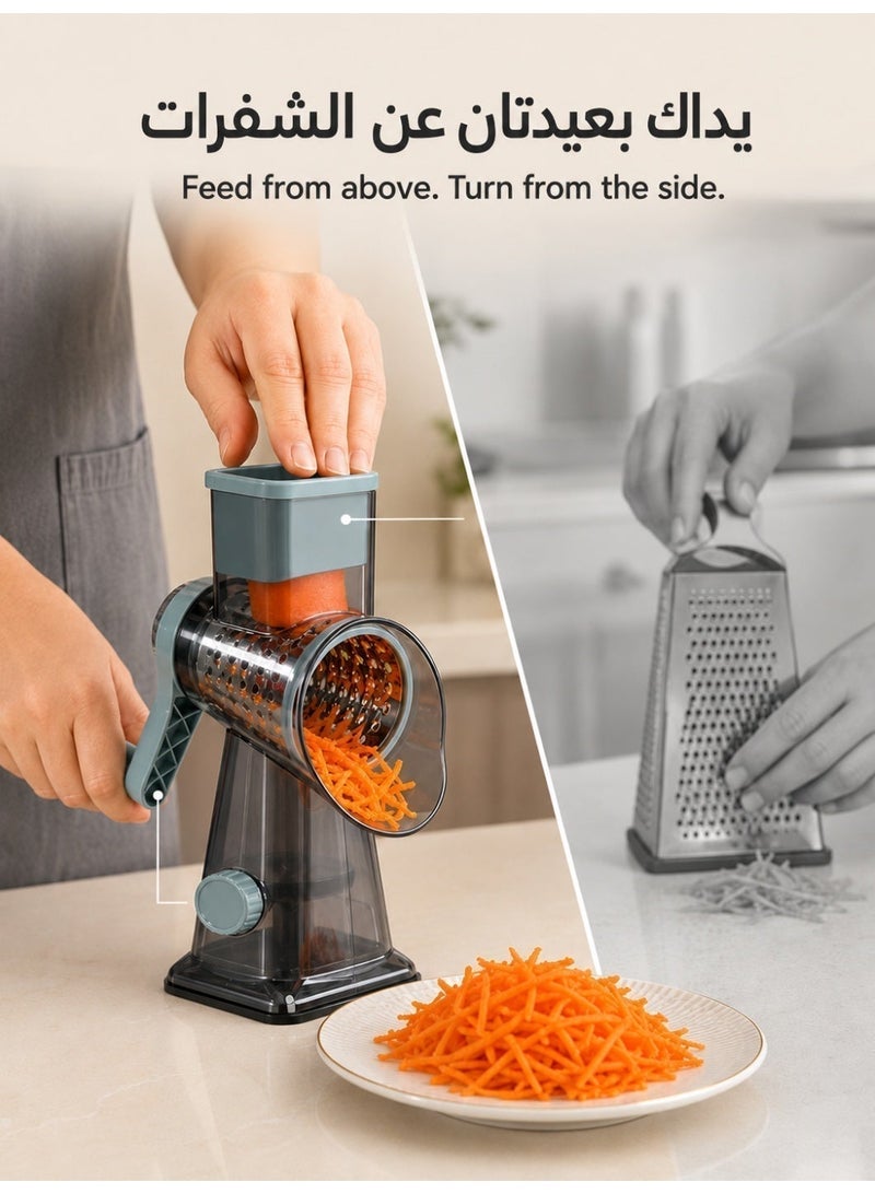 Manual Vegetable Cutter with Suction Base – Multi-Purpose Rotary Grater and Vegetable Slicer for Fruits, Vegetables & Cheese – 3 Stainless Steel Interchangeable Drum Blades, Easy to Clean - Image 5