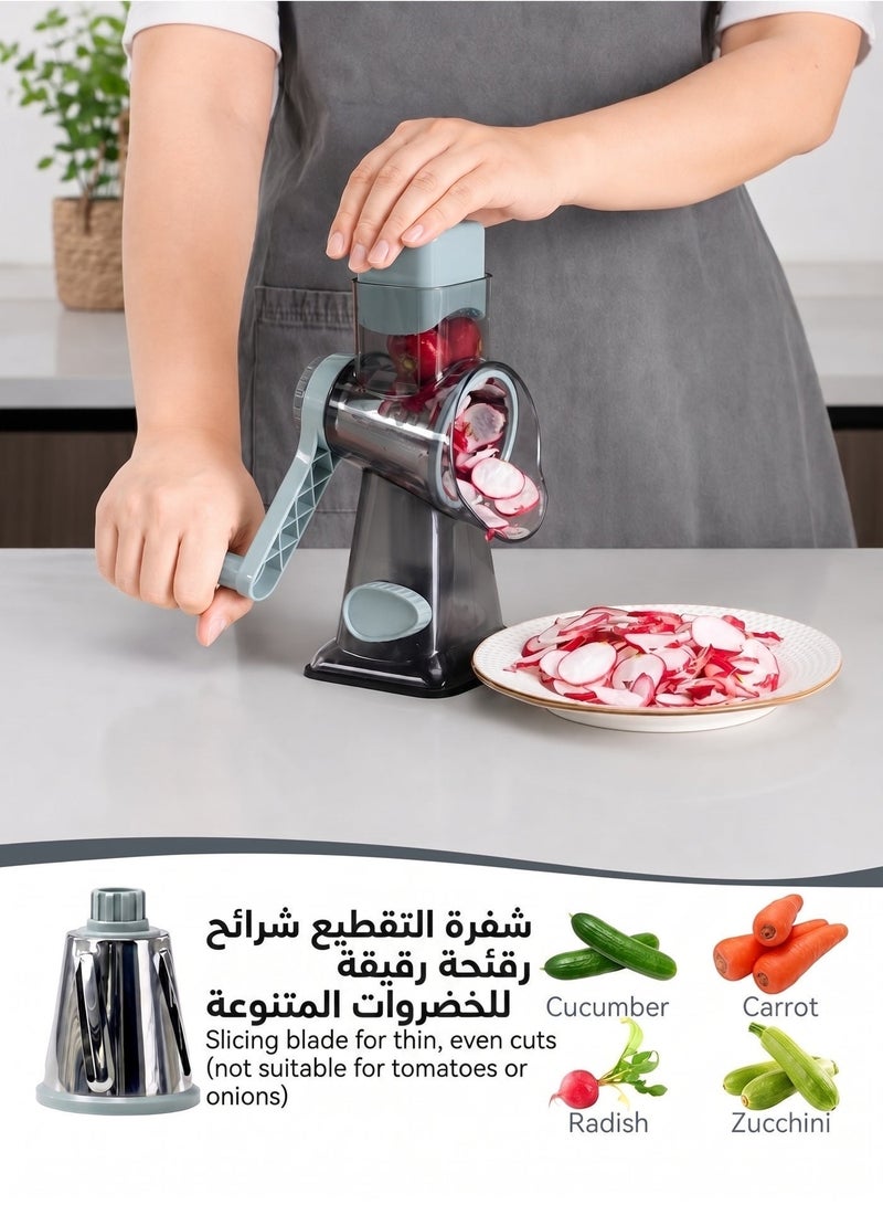 Manual Vegetable Cutter with Suction Base – Multi-Purpose Rotary Grater and Vegetable Slicer for Fruits, Vegetables & Cheese – 3 Stainless Steel Interchangeable Drum Blades, Easy to Clean - Image 4