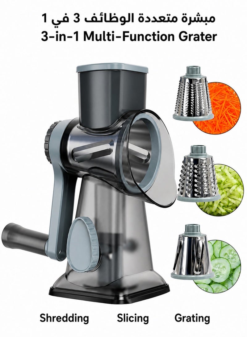 Manual Vegetable Cutter with Suction Base – Multi-Purpose Rotary Grater and Vegetable Slicer for Fruits, Vegetables & Cheese – 3 Stainless Steel Interchangeable Drum Blades, Easy to Clean - Image 1