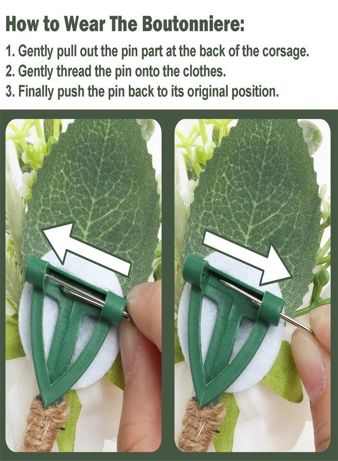 Gvhntk Ivory Rose Boutonniere for Men Wedding Set of 10 Groom Groomsmen Best Man Artificial Flowers Boutonniere for Wedding Ceremony Anniversary Prom Flowers Formal Dinner Party (10, White, Middle) - Image 3