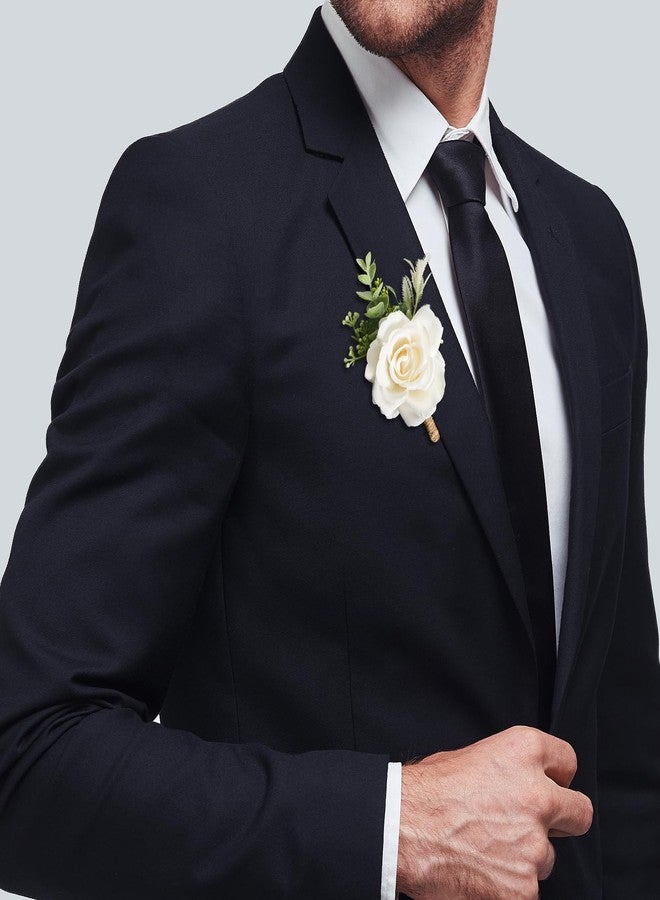 Gvhntk Ivory Rose Boutonniere for Men Wedding Set of 10 Groom Groomsmen Best Man Artificial Flowers Boutonniere for Wedding Ceremony Anniversary Prom Flowers Formal Dinner Party (10, White, Middle) - Image 5
