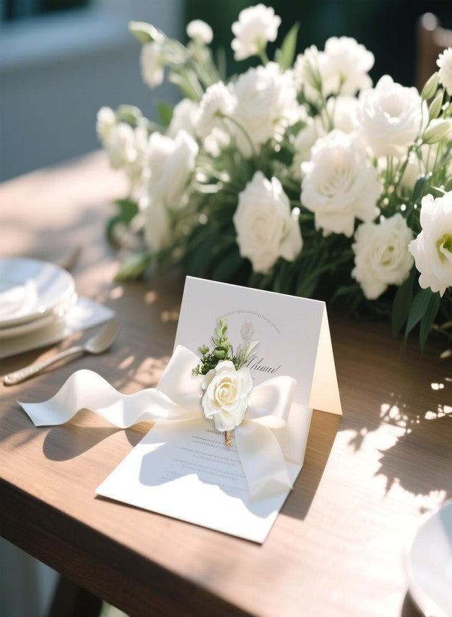 Gvhntk Ivory Rose Boutonniere for Men Wedding Set of 10 Groom Groomsmen Best Man Artificial Flowers Boutonniere for Wedding Ceremony Anniversary Prom Flowers Formal Dinner Party (10, White, Middle) - Image 4