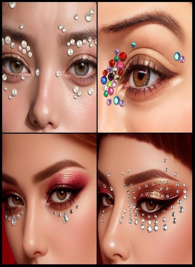 Jubobu 4 Sheets Self Adhesive Face Gems and Pearls for Makeup, Festival Jewels, Hair Gems, Rhinestone Stickers for Face, Eye, Makeup, Nail, Body, Crafts - Image 3
