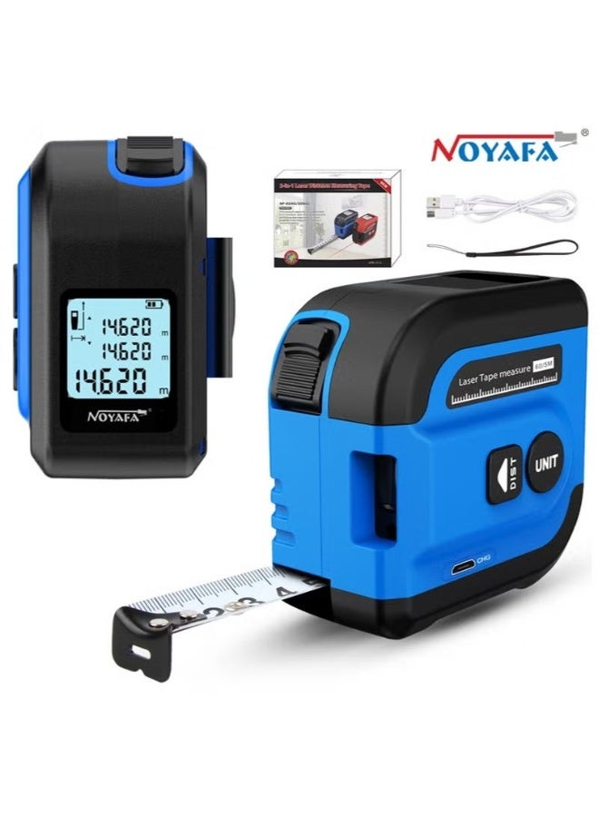 NOYAFA 2 in 1 Digital Laser Tape Measure, 197Ft/60M Laser Measurement & 16Ft/5M Measuring Tape with AutoLock and Audio Prompt, Measuring Area Volume, M/in/Ft Unit, Laser Distance Meter with LCD Display - Image 1