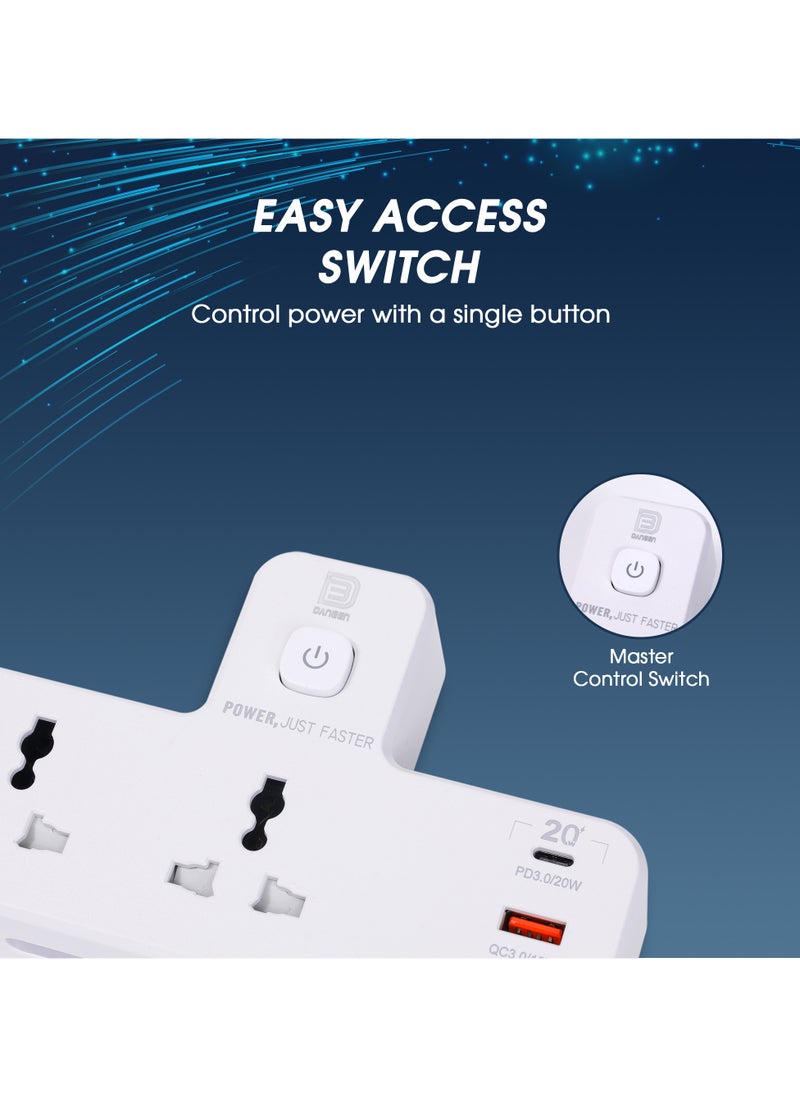 DANEEN 5-in-1 Multi plug power extension socket with 2 USB, 2 Outlets,1 Type-C Port, Surge Protector, LED night light, Universal adapter for kitchen, Home, office(White) (Model:SC2312)  - Image 4
