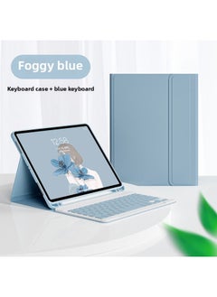 Bluetooth Keyboard Case For Ipad Pro 11 10.2 Air 4 Pencil Slot Mini 6 Leather Mouse Pad Protective Cover For Digital Computer-Color:Mist Blue + Blue Keyboard-Applicable Model:iPad Pro11 2022/2021/20/18 Full Screen (11 Inches)