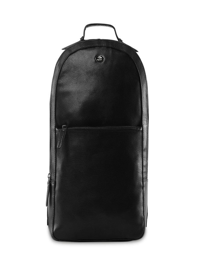 Perf Unisex Genuine Leather Backpack | Premium Slim & Stylish Laptop Bag for Men and Women | Travel, Office & Everyday Use | Padded back with Shoulder Straps & Secure Compartment (Black Orange) - Image 1