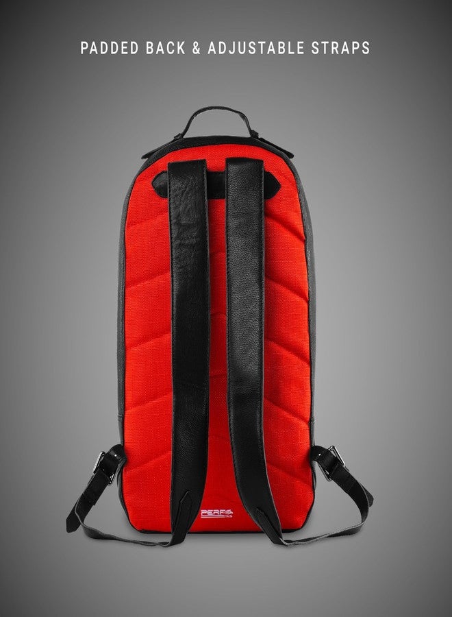 Perf Unisex Genuine Leather Backpack | Premium Slim & Stylish Laptop Bag for Men and Women | Travel, Office & Everyday Use | Padded back with Shoulder Straps & Secure Compartment (Black Orange) - Image 5